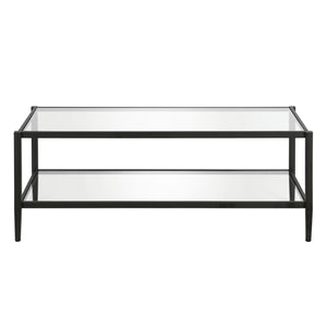 Homeroots 45" Black And Clear Glass And Steel Coffee Table With Shelf   521037