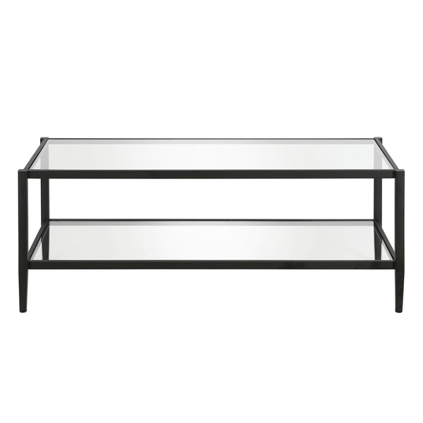 Homeroots 45" Black And Clear Glass And Steel Coffee Table With Shelf   521037