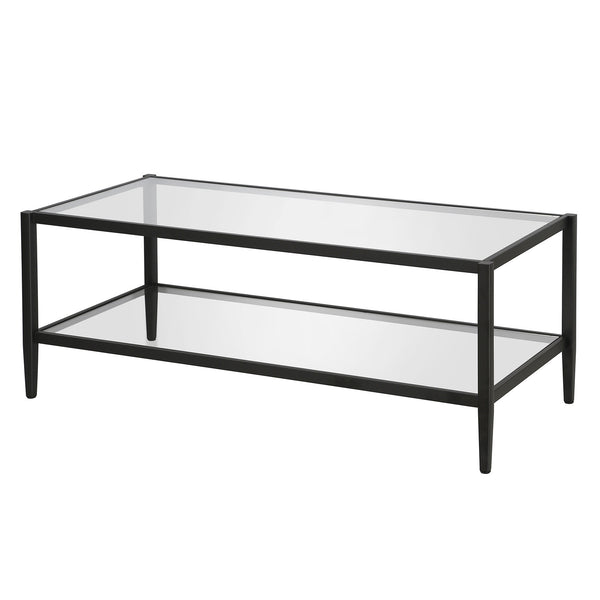 Homeroots 45" Black And Clear Glass And Steel Coffee Table With Shelf   521037