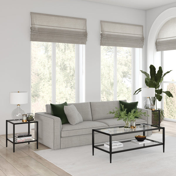 Homeroots 45" Black And Clear Glass And Steel Coffee Table With Shelf   521037