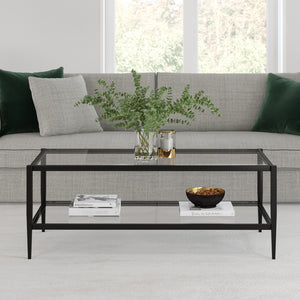Homeroots 45" Black And Clear Glass And Steel Coffee Table With Shelf   521037
