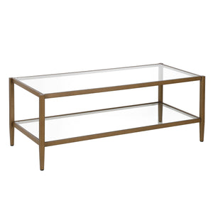 Homeroots 45" Clear And Antiqued Brass Glass And Metal Coffee Table With Shelf   521038
