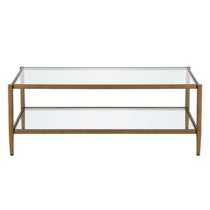 Homeroots 45" Clear And Antiqued Brass Glass And Metal Coffee Table With Shelf   521038
