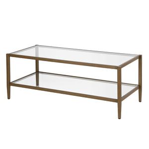 Homeroots 45" Clear And Antiqued Brass Glass And Metal Coffee Table With Shelf   521038