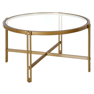 Homeroots 32" Gold Glass And Steel Round Coffee Table   521040