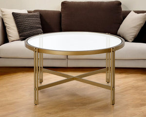 Homeroots 32" Gold Glass And Steel Round Coffee Table   521040