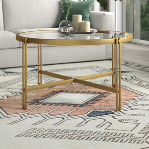 Homeroots 32" Gold Glass And Steel Round Coffee Table   521040