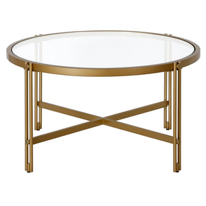 Homeroots 32" Gold Glass And Steel Round Coffee Table   521040