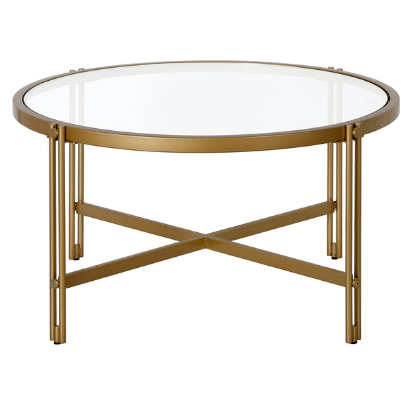 Homeroots 32" Gold Glass And Steel Round Coffee Table   521040