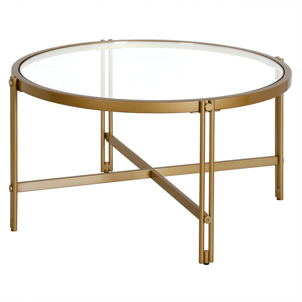 Homeroots 32" Gold Glass And Steel Round Coffee Table   521040