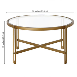 Homeroots 32" Gold Glass And Steel Round Coffee Table   521040