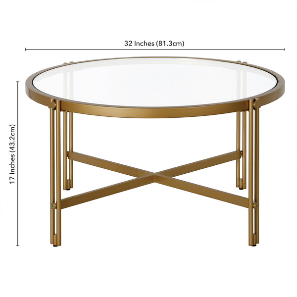 Homeroots 32" Gold Glass And Steel Round Coffee Table   521040