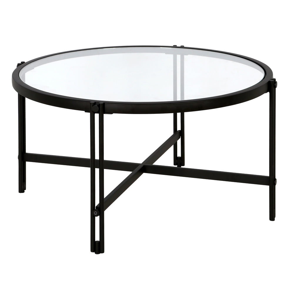 Homeroots 32" Black Glass And Steel Round Coffee Table   521041