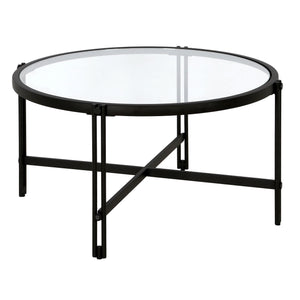 Homeroots 32" Black Glass And Steel Round Coffee Table   521041
