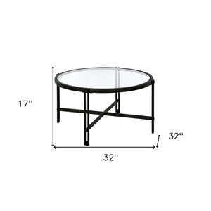 Homeroots 32" Black Glass And Steel Round Coffee Table   521041