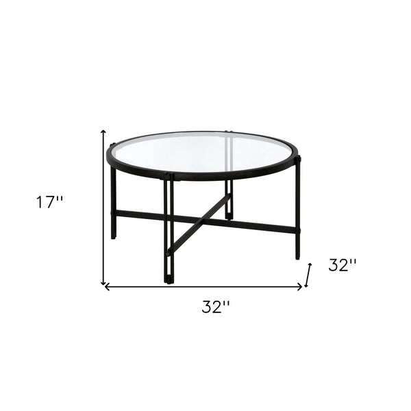 Homeroots 32" Black Glass And Steel Round Coffee Table   521041