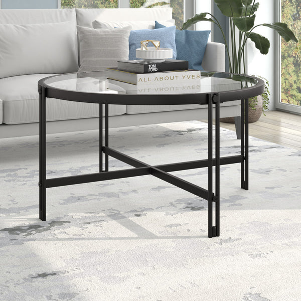 Homeroots 32" Black Glass And Steel Round Coffee Table   521041