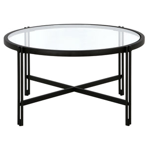 Homeroots 32" Black Glass And Steel Round Coffee Table   521041