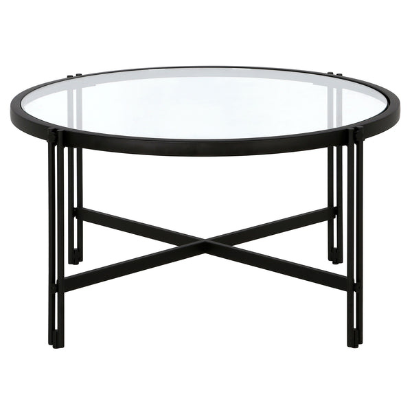Homeroots 32" Black Glass And Steel Round Coffee Table   521041