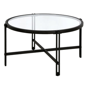 Homeroots 32" Black Glass And Steel Round Coffee Table   521041