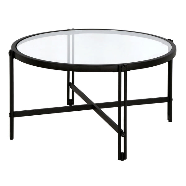 Homeroots 32" Black Glass And Steel Round Coffee Table   521041