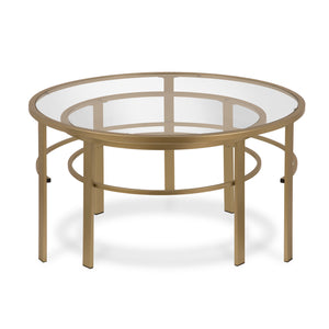 Homeroots Set Of Two 36" Gold Glass And Steel Round Nested Coffee Tables   521042