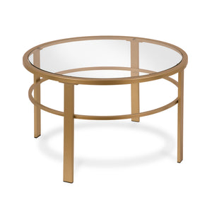 Homeroots Set Of Two 36" Gold Glass And Steel Round Nested Coffee Tables   521042