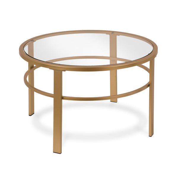 Homeroots Set Of Two 36" Gold Glass And Steel Round Nested Coffee Tables   521042