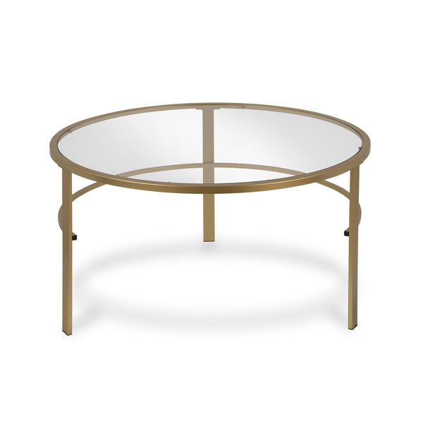 Homeroots Set Of Two 36" Gold Glass And Steel Round Nested Coffee Tables   521042