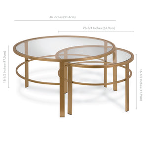 Homeroots Set Of Two 36" Gold Glass And Steel Round Nested Coffee Tables   521042