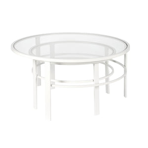 Homeroots Set Of Two 36" White Glass And Steel Round Nested Coffee Tables   521043