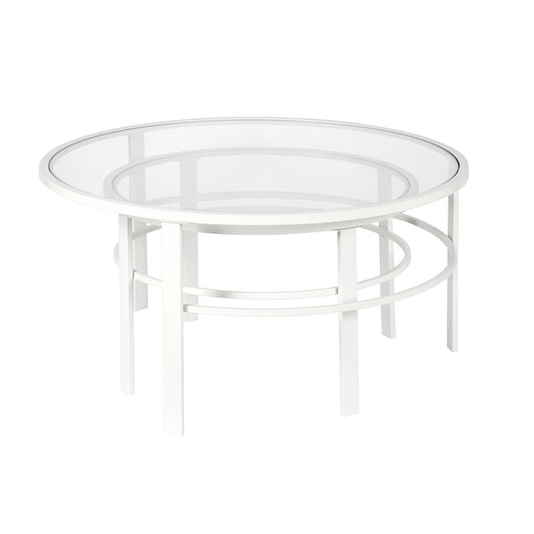 Homeroots Set Of Two 36" White Glass And Steel Round Nested Coffee Tables   521043