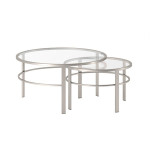 Homeroots Set Of Two 36" Clear And Silver Glass And Steel Round Nested Coffee Tables   521044