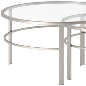 Homeroots Set Of Two 36" Clear And Silver Glass And Steel Round Nested Coffee Tables   521044