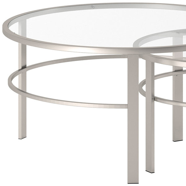 Homeroots Set Of Two 36" Clear And Silver Glass And Steel Round Nested Coffee Tables   521044