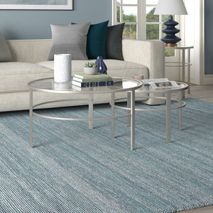 Homeroots Set Of Two 36" Clear And Silver Glass And Steel Round Nested Coffee Tables   521044