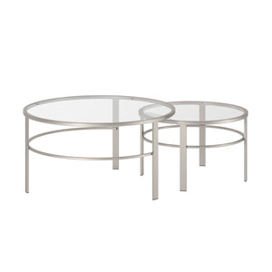Homeroots Set Of Two 36" Clear And Silver Glass And Steel Round Nested Coffee Tables   521044