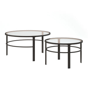 Homeroots Set Of Two 36" Clear And Black Glass And Steel Round Nested Coffee Tables   521045