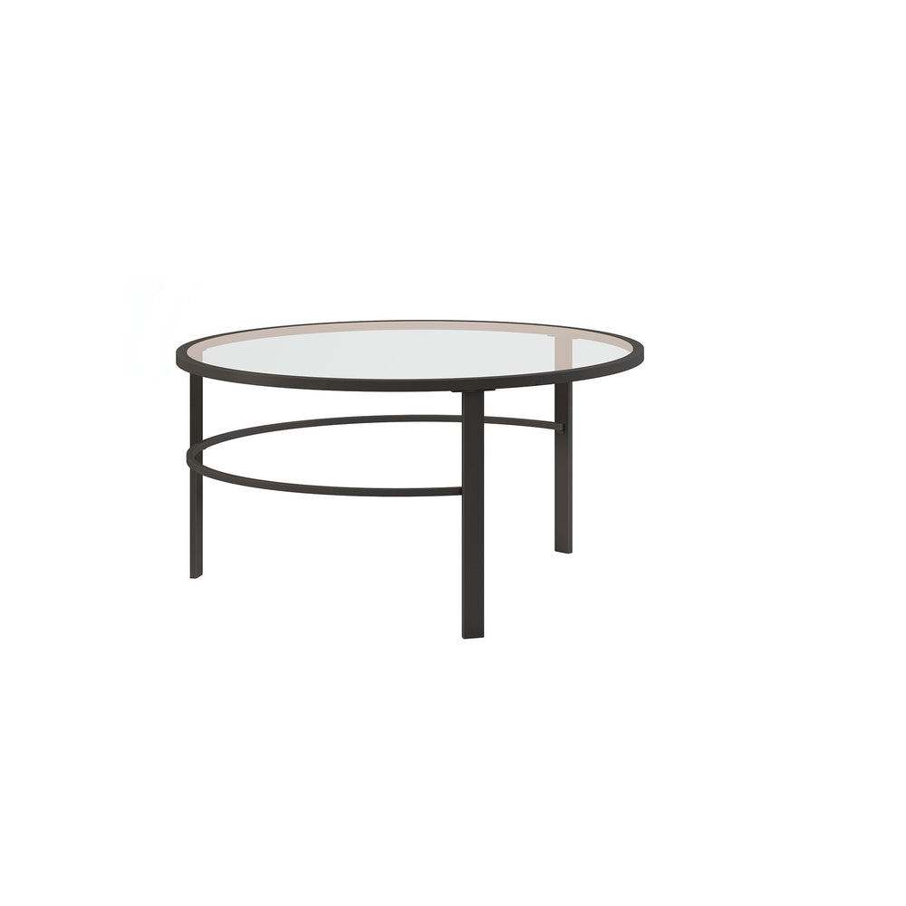 Homeroots Set Of Two 36" Clear And Black Glass And Steel Round Nested Coffee Tables   521045