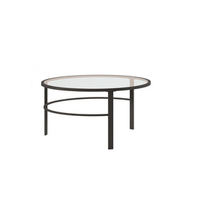 Homeroots Set Of Two 36" Clear And Black Glass And Steel Round Nested Coffee Tables   521045