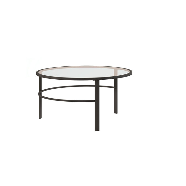 Homeroots Set Of Two 36" Clear And Black Glass And Steel Round Nested Coffee Tables   521045