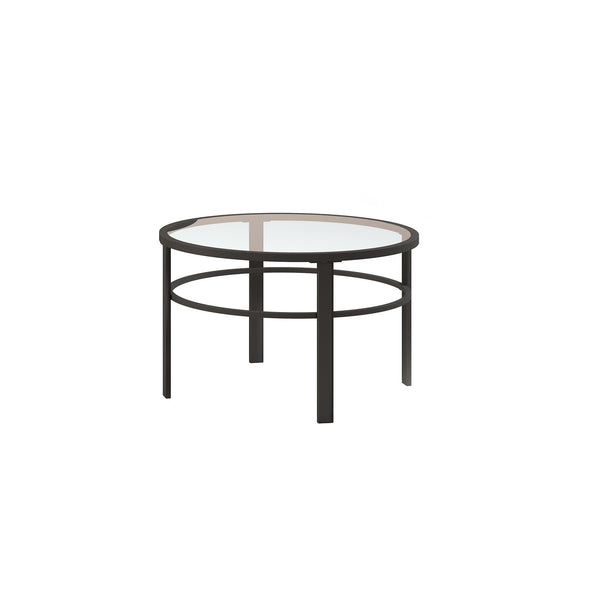 Homeroots Set Of Two 36" Clear And Black Glass And Steel Round Nested Coffee Tables   521045