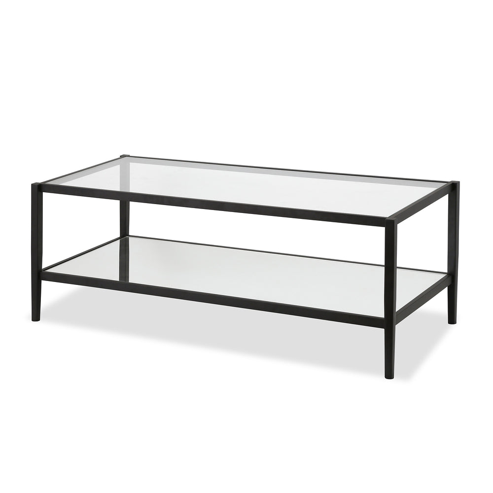 Homeroots 45" Black Glass And Steel Coffee Table With Shelf   521046