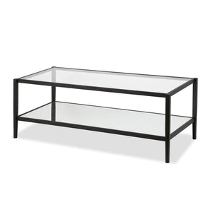 Homeroots 45" Black Glass And Steel Coffee Table With Shelf   521046