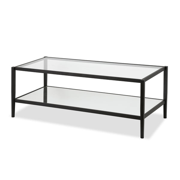 Homeroots 45" Black Glass And Steel Coffee Table With Shelf   521046