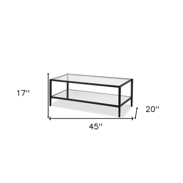 Homeroots 45" Black Glass And Steel Coffee Table With Shelf   521046