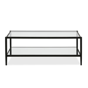 Homeroots 45" Black Glass And Steel Coffee Table With Shelf   521046