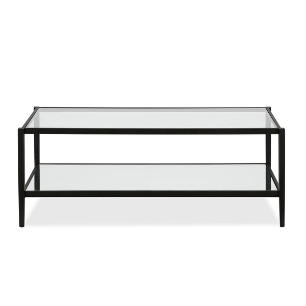 Homeroots 45" Black Glass And Steel Coffee Table With Shelf   521046