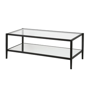 Homeroots 45" Black Glass And Steel Coffee Table With Shelf   521046