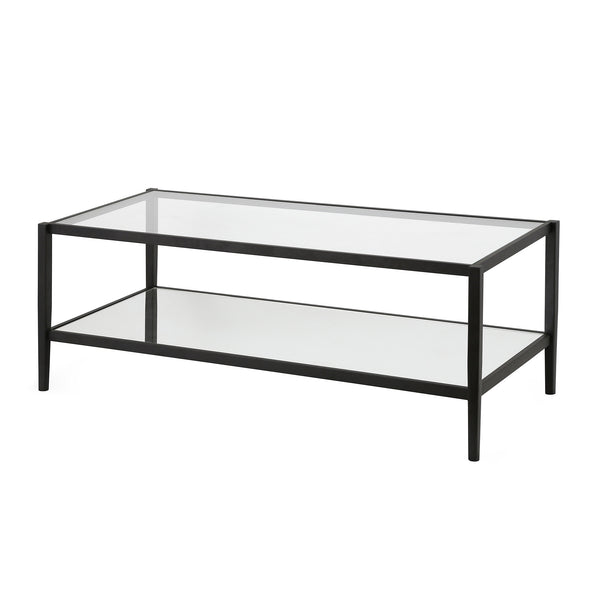 Homeroots 45" Black Glass And Steel Coffee Table With Shelf   521046